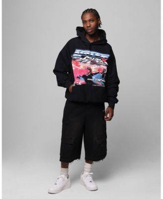 Men's Loiter 3 Quarter Denim Cargo Pants with Embroidered Star Graphics