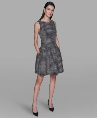 KARL LAGERFELD PARIS - Women's Mini Grid Nubby Tweed Sheath Dress