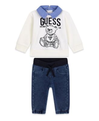 Baby Boys' Long-Sleeve Sweatshirt and Denim Pants, 2-Piece Set