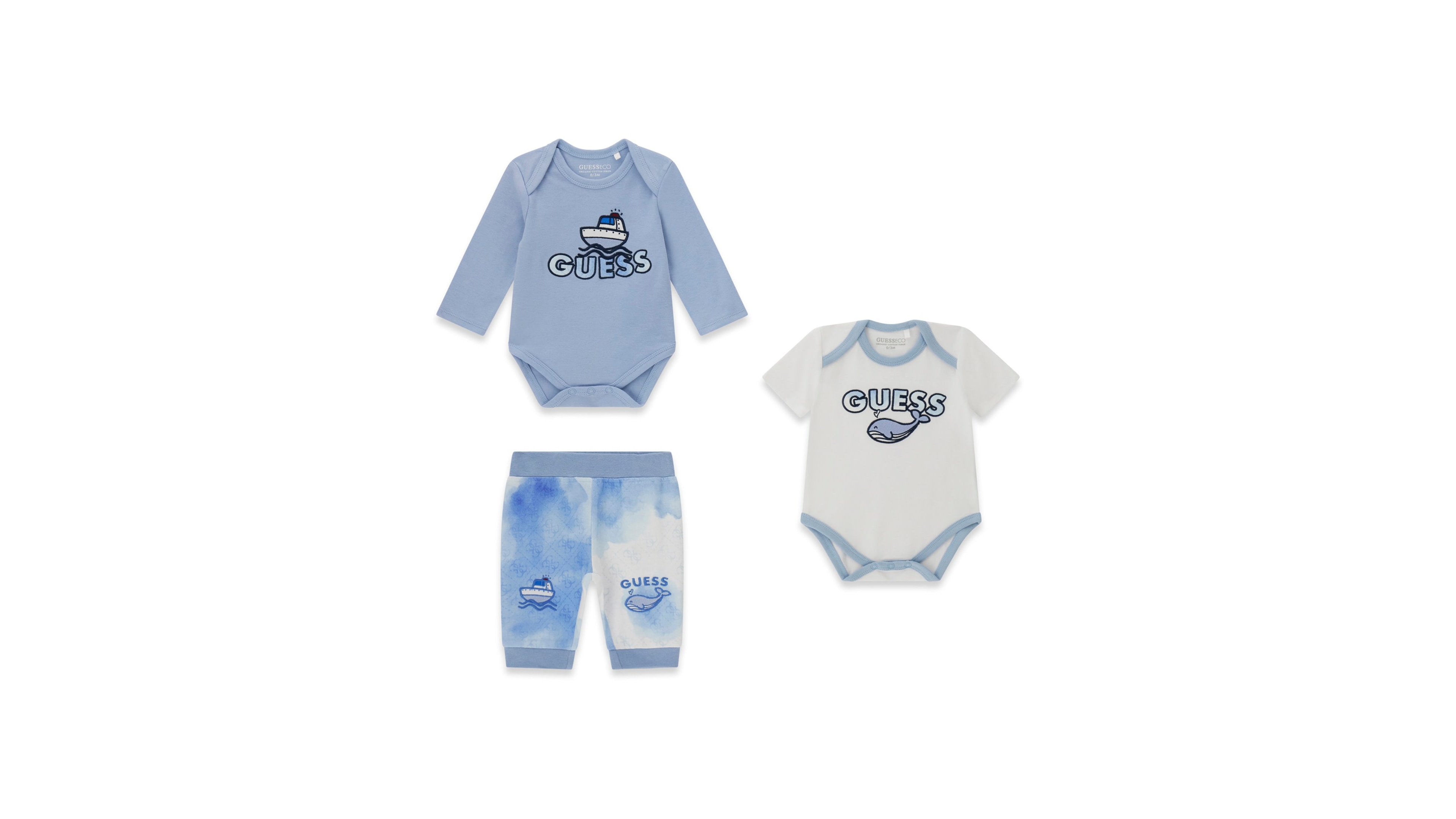 Guess Baby Boys Long-Sleeve Bodysuit, Short-Sleeve Bodysuit and Pants, 3-Piece Set