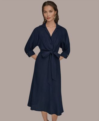 Women's Collared 3/4-Sleeve Midi Dress
