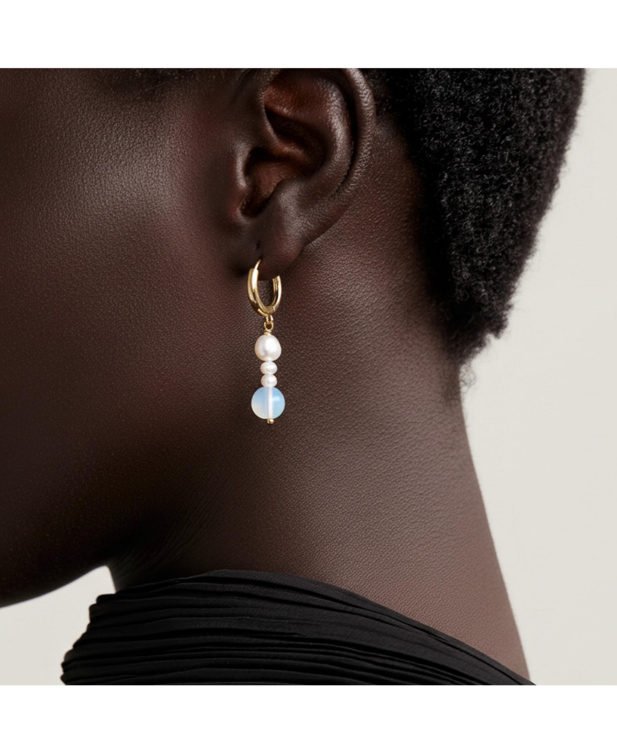 Joey Baby 18K Gold Plated Freshwater Pearl with Moonstone - Emi Earrings For Women