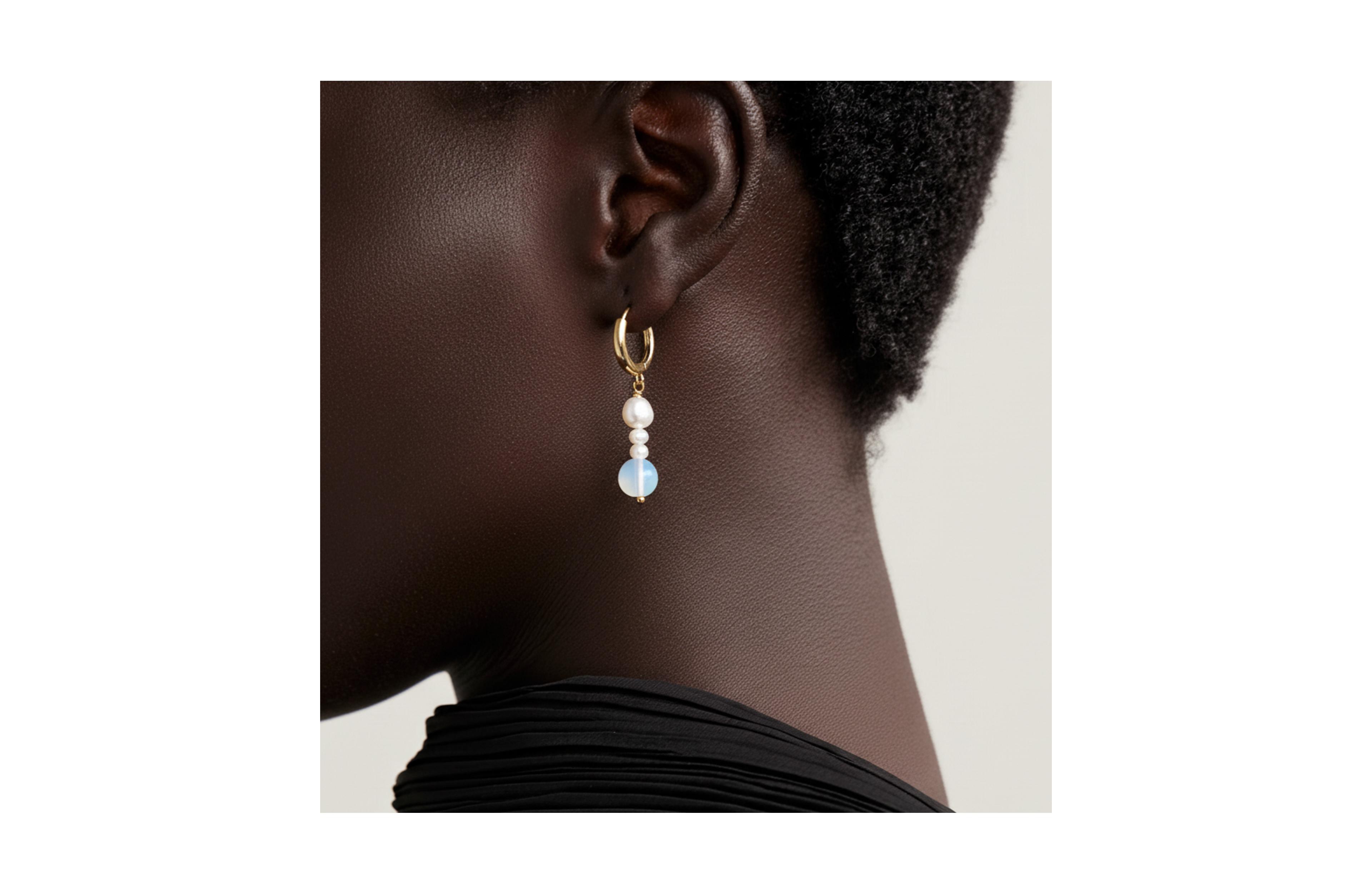 Joey Baby 18K Gold Plated Freshwater Pearl with Moonstone - Emi Earrings For Women
