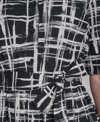 Women's 3/4-Sleeve Collared Neck Cotton Midi Shirt Dress