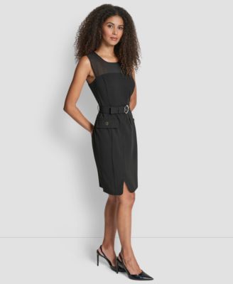 Women's Sleeveless Scuba Crepe Mesh Sheath Dress