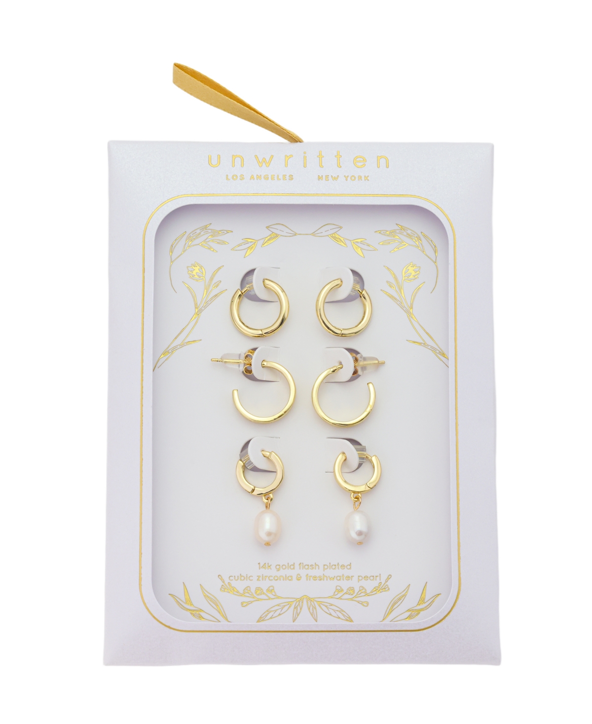 Unwritten Cubic Zirconia Post Hoop Fresh Water Mother Of Pearl Endless Hoop Earrings 3 Pairs Set