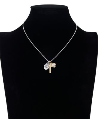 Two-Tone "Friends Forever" Plain Bar Mother of Pearl Inlay Crystal Clover Necklace 