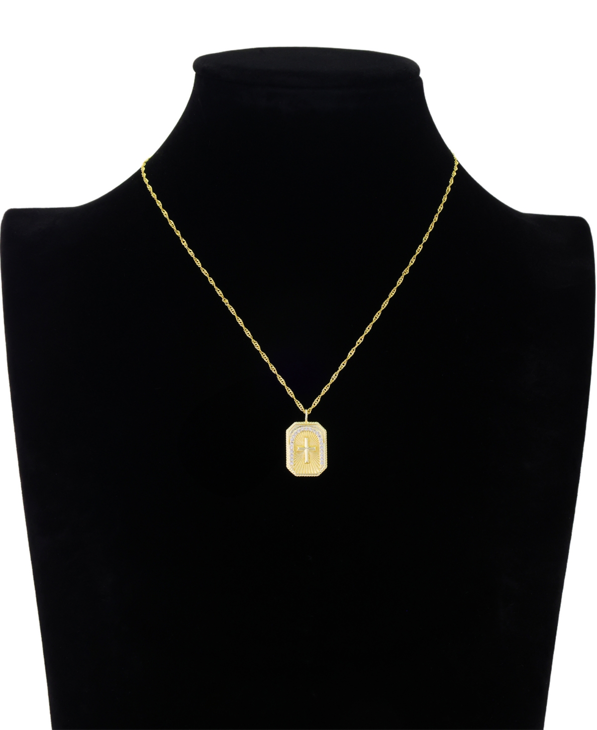 Unwritten Cubic Zirconia Cross Square Design Twist Chain Necklace With Extender In Gold