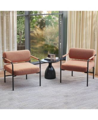1 PCS Modern Velvet Upholstered Accent Chair with Cylindrical Backrest & Metal Armrests
