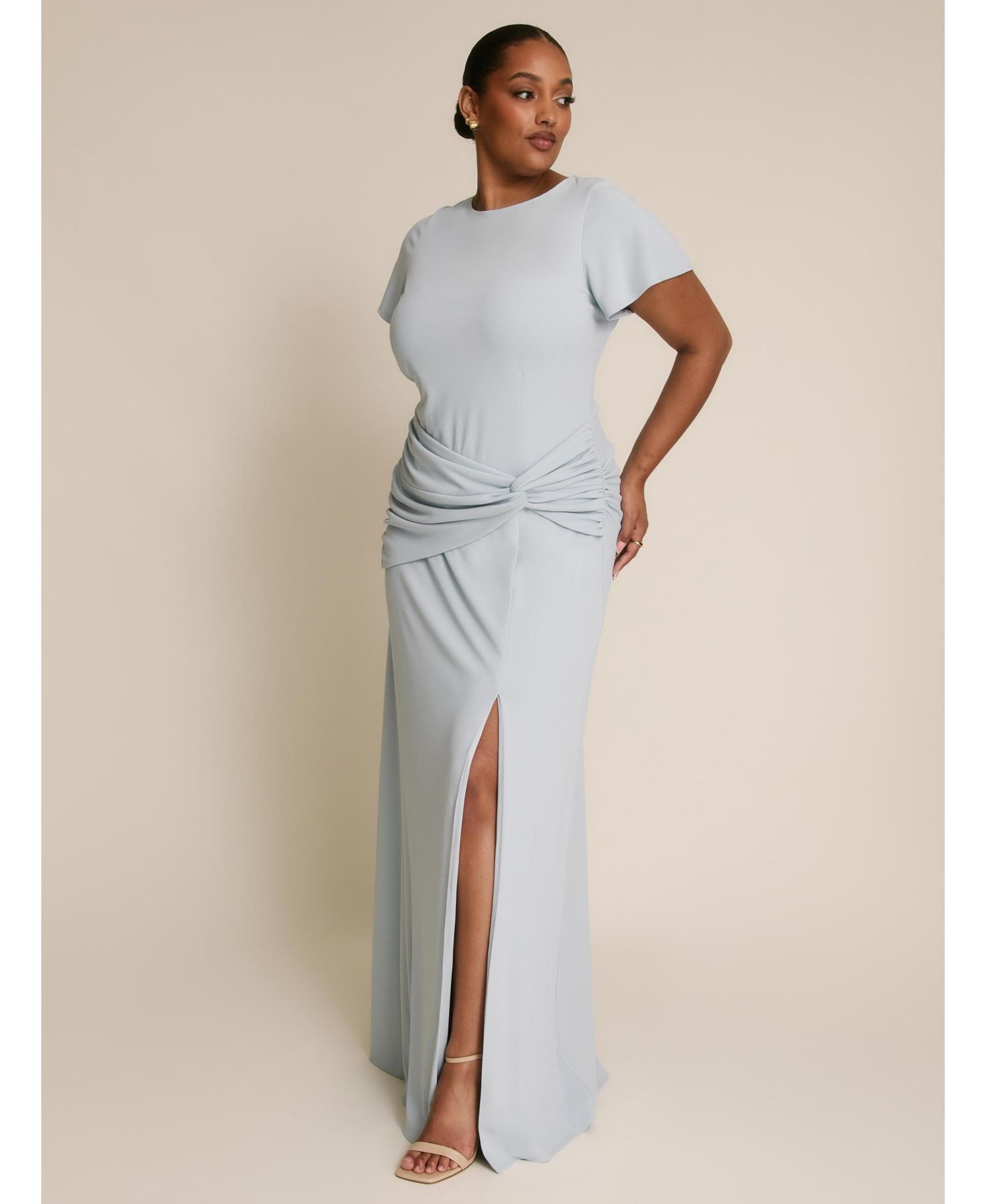 Women's Knot Panel Flutter Sleeve Stretch Dresses
