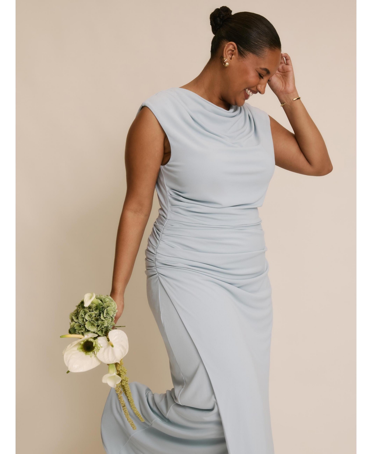 Six Stories Women's Cowl Gathered Short Sleeve Bridesmaid