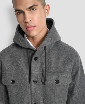 Men's Faux Wool Hooded Shirt Jacket