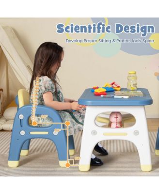 Kids Table and 2 Chairs Set Activity Art Desk with Storage Shelf & Building Blocks