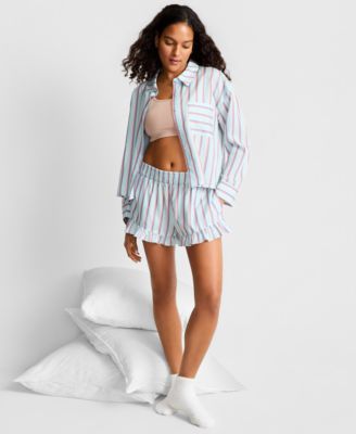 Women's Woven Top & Ruffle Shorts Pajamas, 2-Piece Set