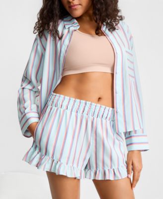 Women's Woven Top & Ruffle Shorts Pajamas, 2-Piece Set