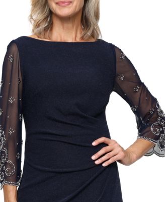 Women's Boat Neck Long Metallic Knit Ball Gown