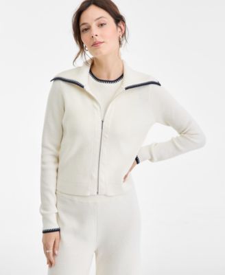 Women's Tipped Collared Zip-Up Cardigan, Macy's Exclusive