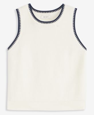 Women's Tipped Crewneck Sleeveless Sweater, Macy's Exclusive