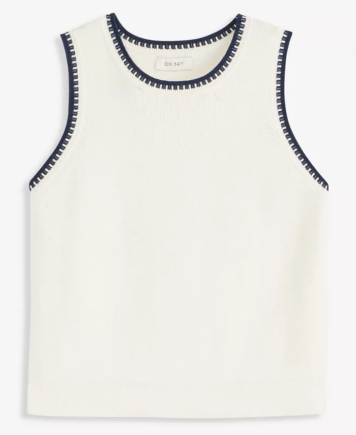 Women's Tipped Crewneck Sleeveless Sweater - thumbnail 10