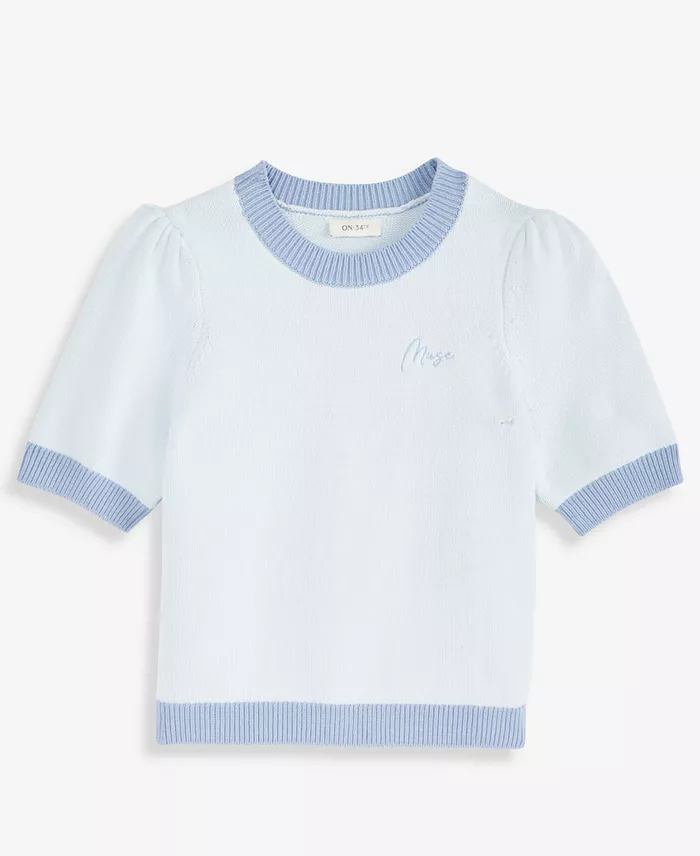 Women's Embroidered Colorblocked Short-Sleeve Sweater - thumbnail 5