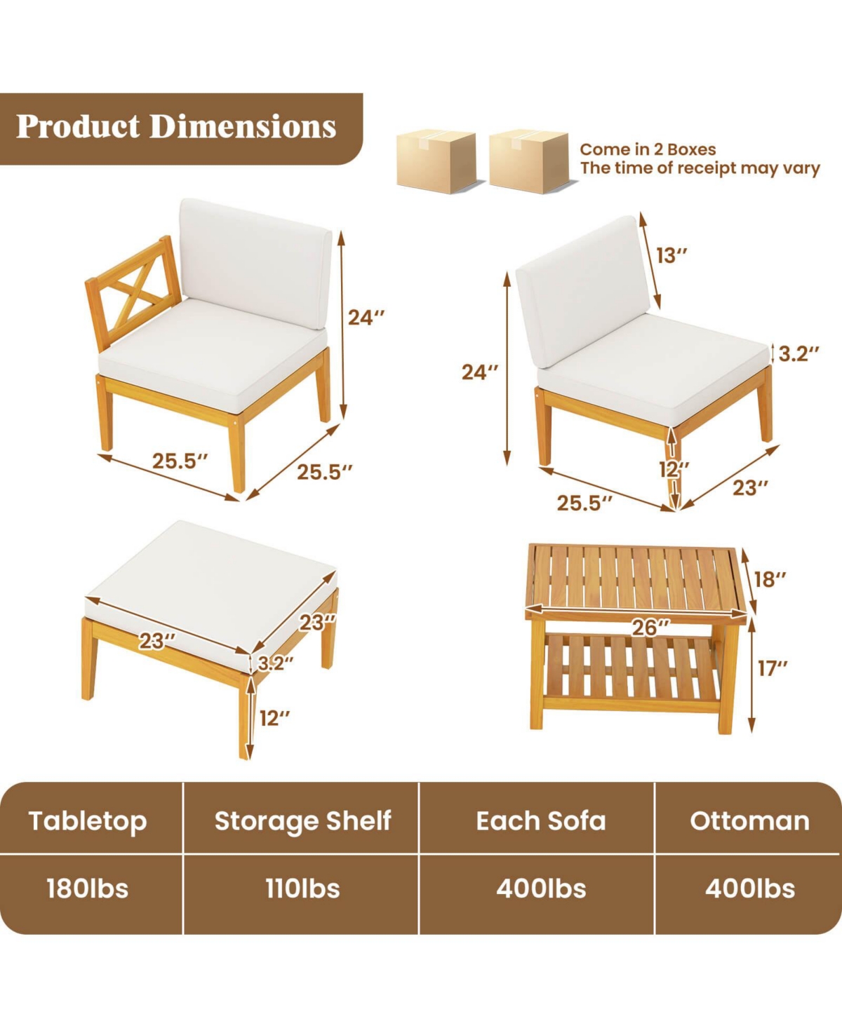 Costway 5 Pcs Acacia Wood Patio Chaise Lounge Chair Set with 2-Tier Coffee Table Cushions