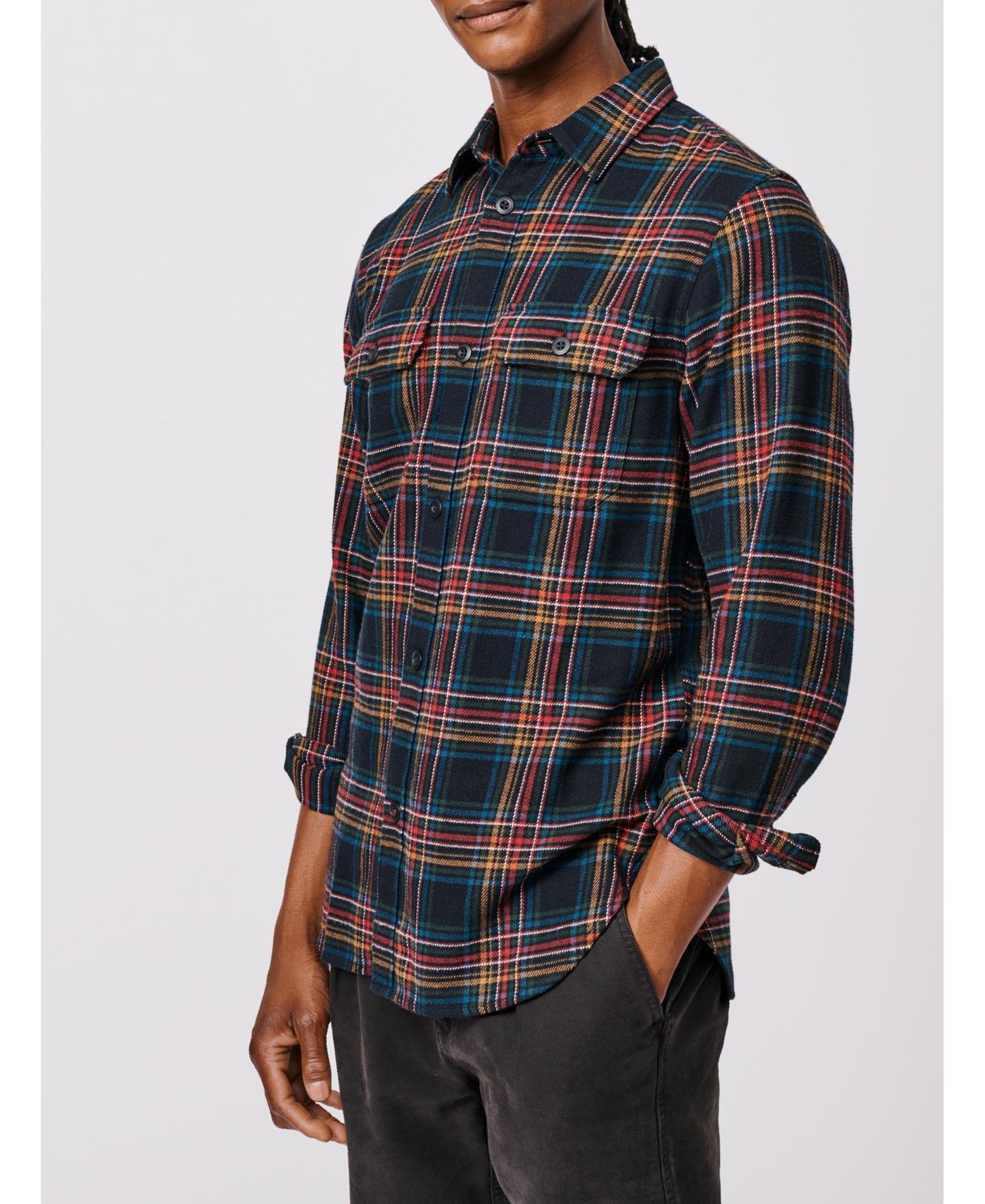 Мужская рубашка Aubin Crowle Button Up Flannel, цвет: Чёрный клетчатый — фото 5