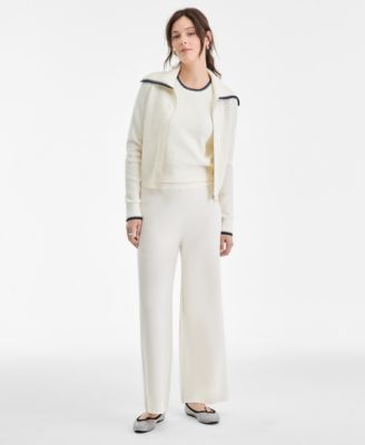 Women's Tipped Zip-Up Cardigan, Sleeveless Sweater & Pull-On Pants, Macy's Exclusive