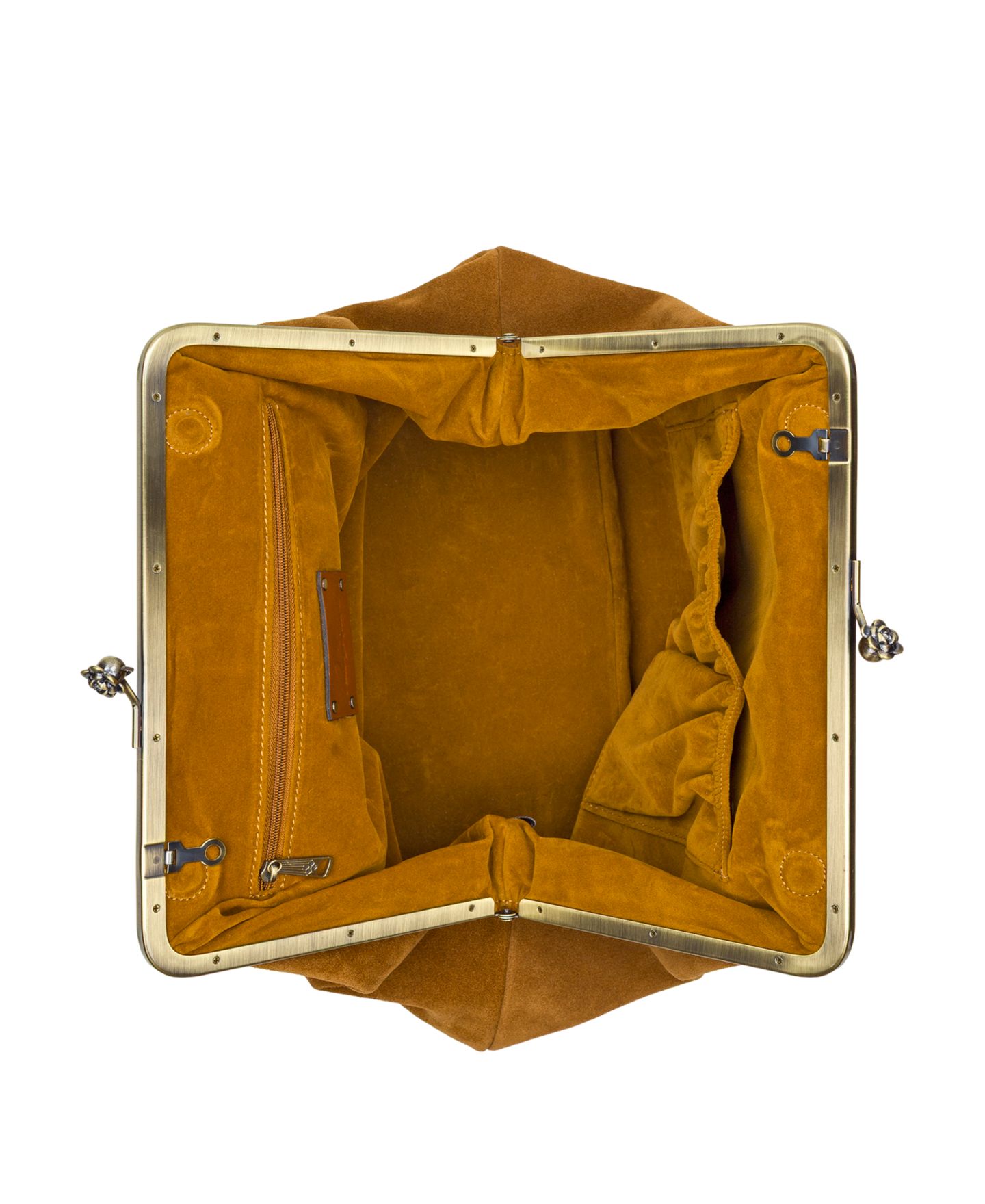 Женская сумка Patricia Nash Vivienne Large Suede Kisslock Frame Crossbody, цвет: Коньячный — фото 6