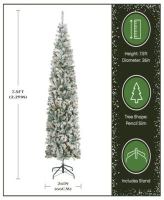 First Traditions 7.5' Acacia Pencil Slim Flocked Tree with Clear Lights
