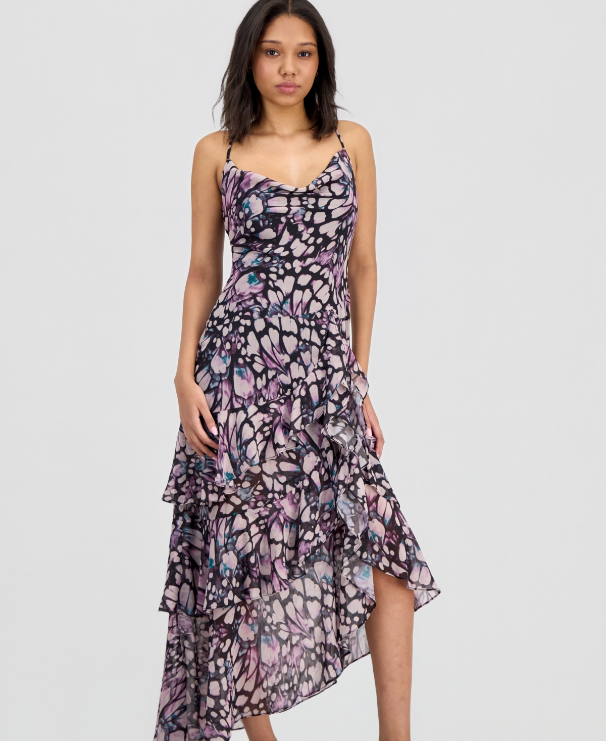 14th Place Juniors' Chiffon Asymmetrical Sleeveless High-Low Dress