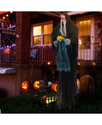 Halloween Decoration 6 11” Sound-Activated Witch Holding Ghost Girl Spooky Sound