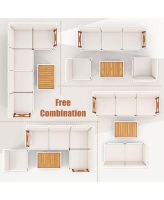  6 PCS  Acacia Wood  Cushions & 2-Tier Coffee Table  Patio Furniture Set.