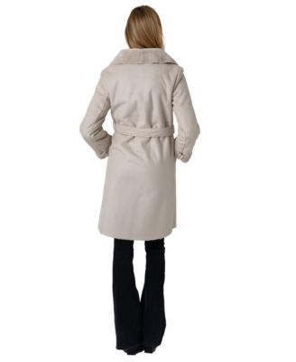 Women's BELTED SHAWL WRAP FAUX SHEARLING COAT