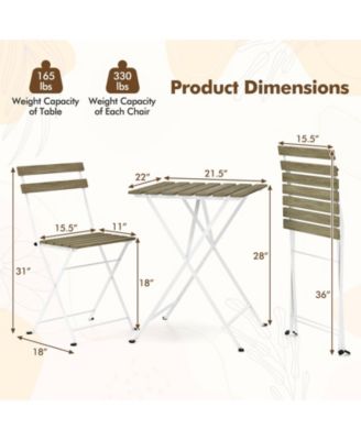 3 PCS Patio Acacia Wood Bistro Set Bistro Table with 2 Folding Chairs Slatted Seat