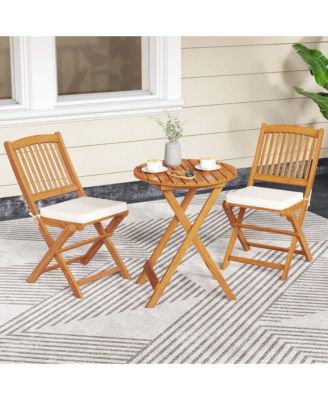 Outdoor Folding Chairs Set of 4 Acacia Wood High-Back Chair with Seat Cushions