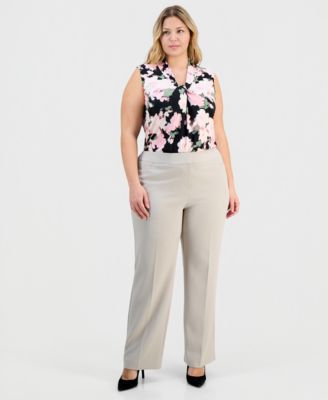 Plus Size High-Rise Stretch-Crepe Straight-Leg Pants 