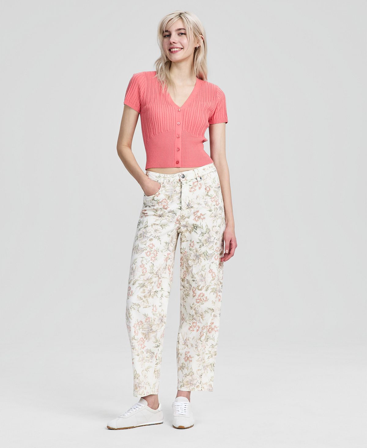 And Now This Women's Floral-Print Barrel-Leg Jeans, Macy's Exclusive view 1 — MAYCSS fashion products