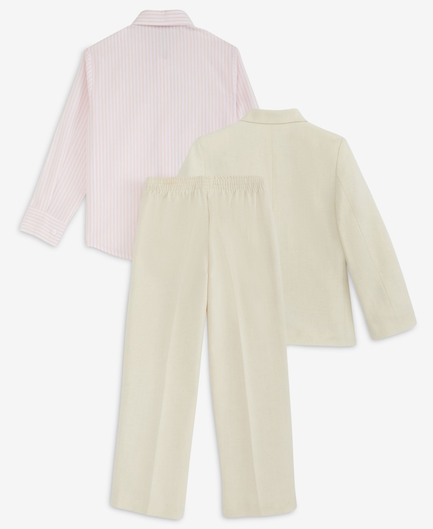 Boys' 2T-7 Peach Linen Notch Collar Suit Jacket, Pants, Long-Sleeve Stripe Shirt & Plaid Necktie, 4-Piece Set