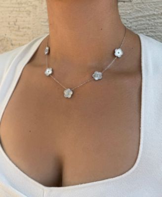 Tarnish Resistant Silver 5-Leaf Clover Station Necklace