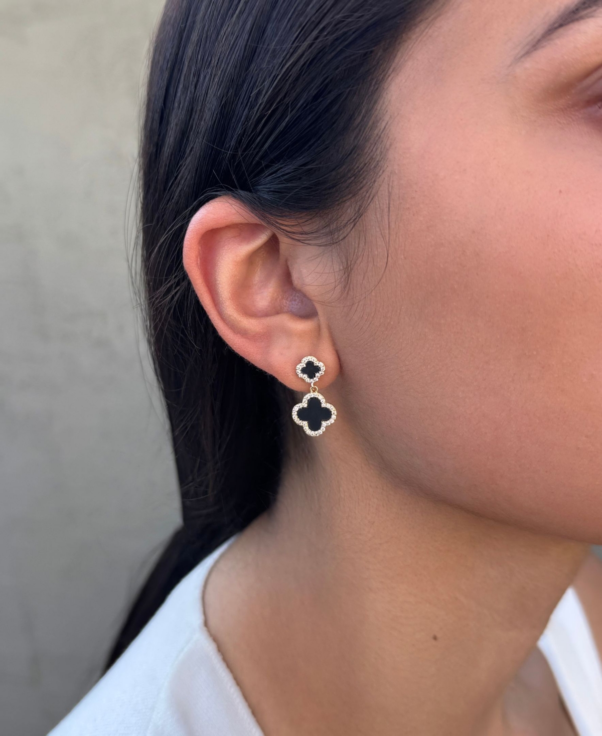 Adornia Gold Cz Double Black Clover Drop Earrings