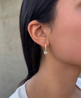 Gold CZ Heart-Shaped Huggie Hoop Earrings