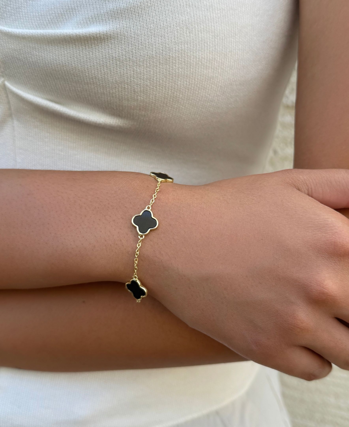 Adornia Gold Black Clover Station Bracelet