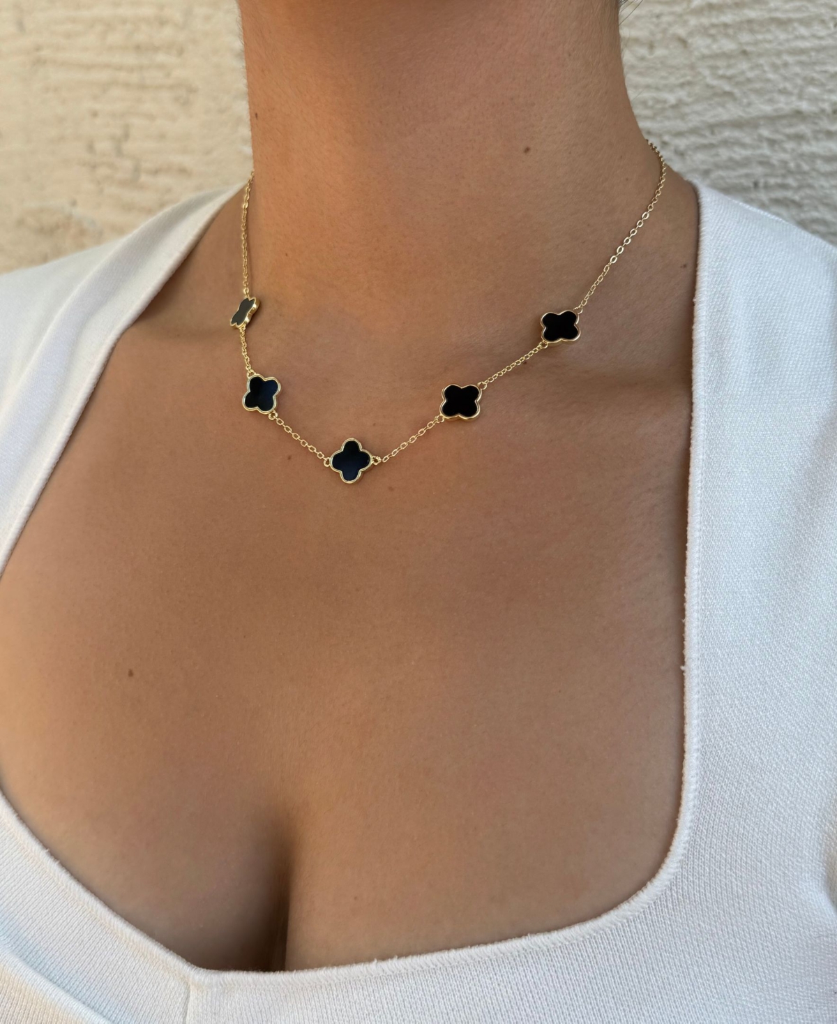 Adornia Gold Black Clover Station Necklace