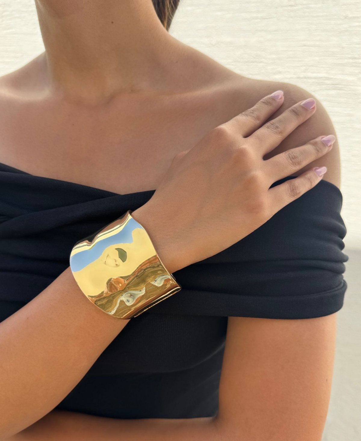 Adornia Gold Tall Hammered Bangle