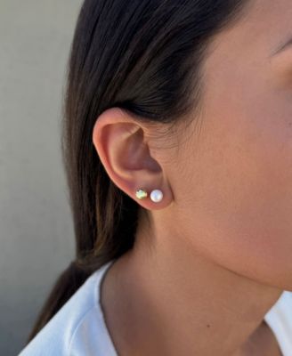 Gold Freshwater Pearl Stud, Ball and Solitaire Earrings Set