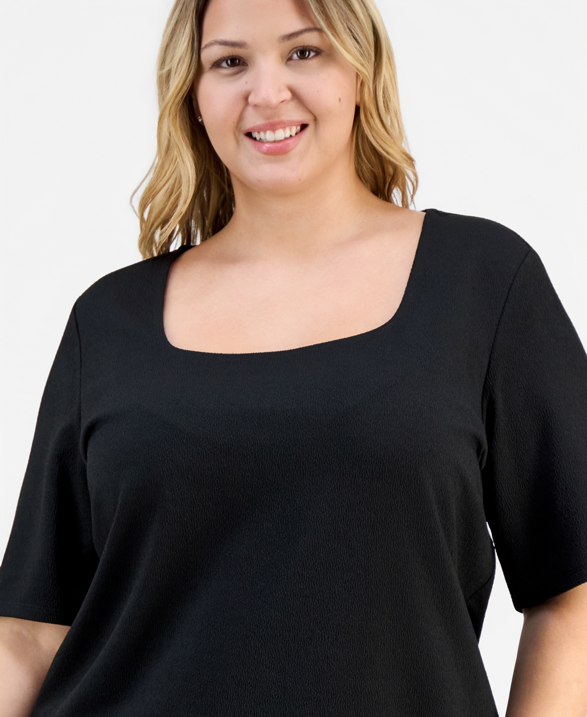 Kasper Trendy Plus Textured Square-Neck Top