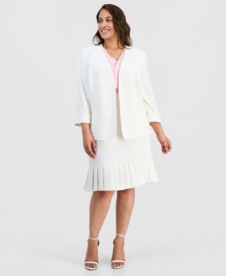 Plus Size Collarless Open-Front Stretch Crepe Jacket 