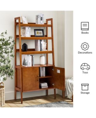 Augusto Mid-century Modern 76'' H x 36'' W Solid Wood Ladder Bookcase with Solid Wood Legs