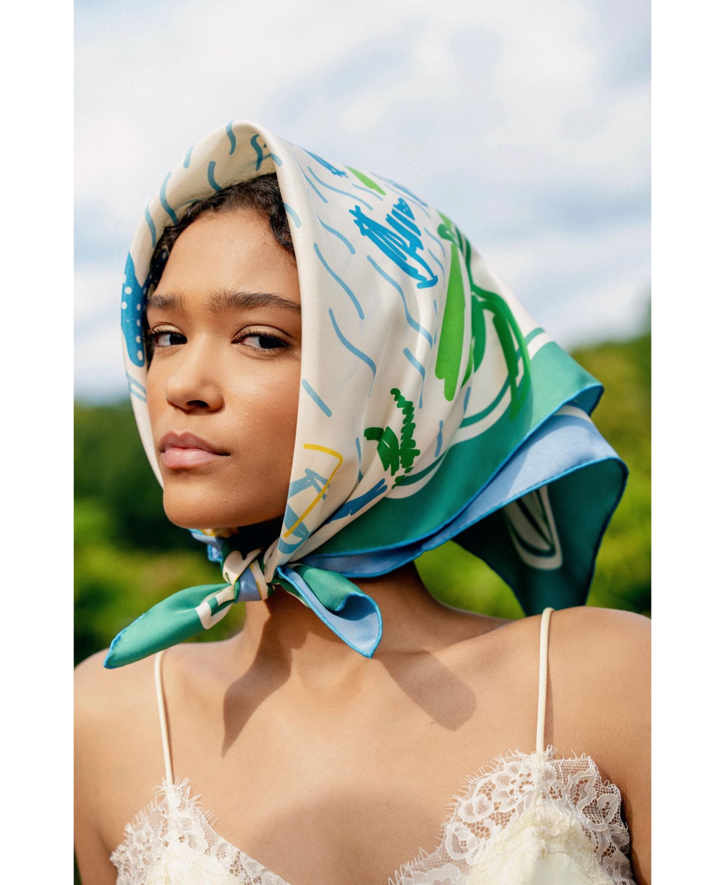 Женский шарф Jessie Zhao New York Capri Impression Double Sided Silk, цвет: Синий — фото 4