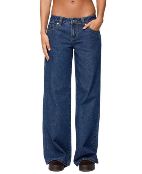 Женские джинсы Edikted Raiyne Low Rise Wide Leg, цвет: Тёмный синий